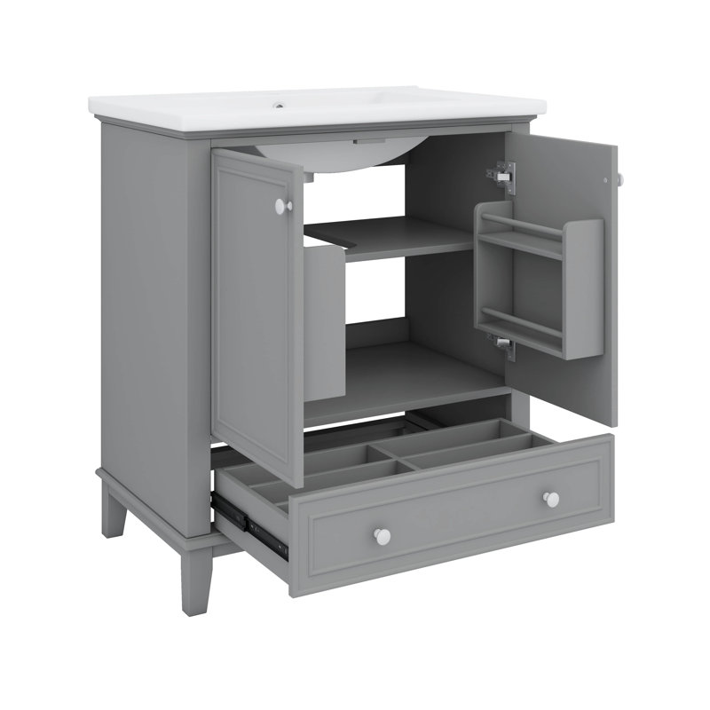 Meuble-lavabo 30 po avec lavabo et armoire de rangement multifonctionnelle avec portes et tiroir, Grey