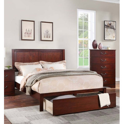 Rustic Style 1Pc California King Size Bed Two Panel Headboard Footboard Drawer