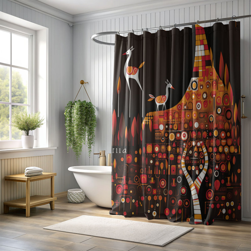 Rideau de douche abstrait Mudassir, H 74 po x l 71 po