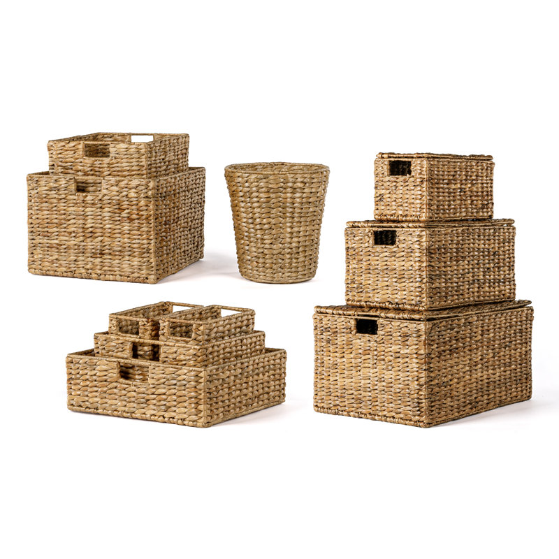 Traditional Assorted Hand-Woven Hyacinth/Iron Baskets (Set of 10), Natural