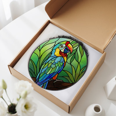 12"H Parrot Jungle Stained Glass Window Panel