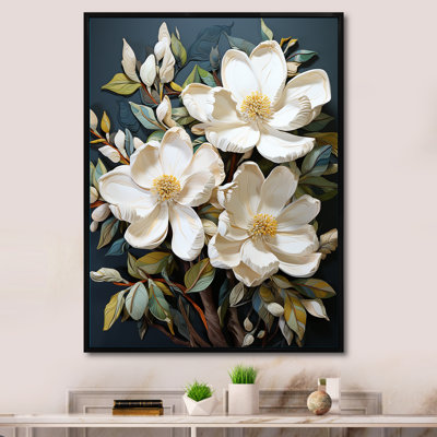 White Yellow Magnolias Southern Charm Patchwork - Magnolias Framed Prints