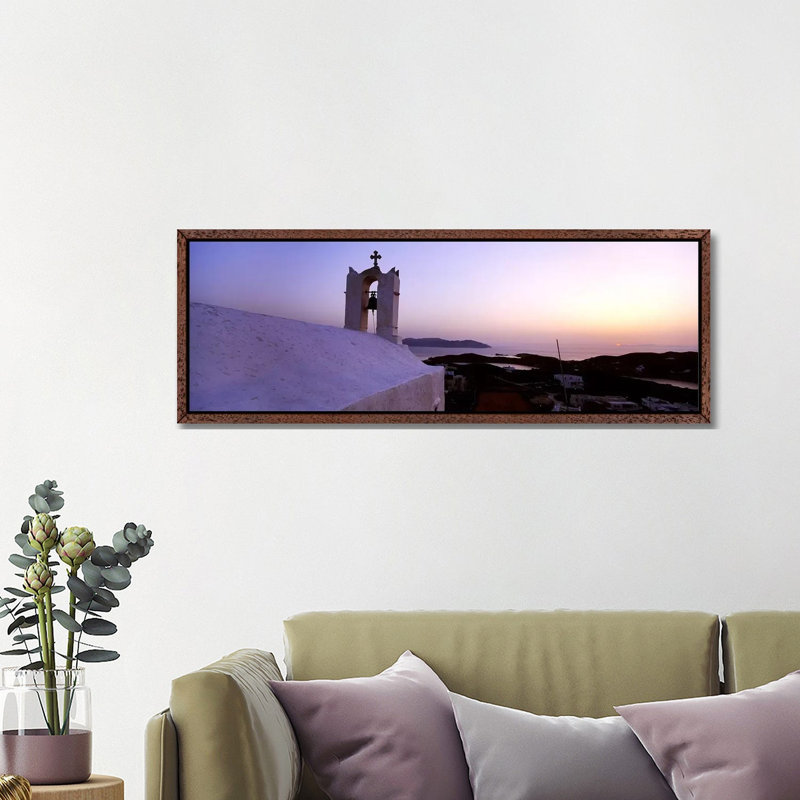 Bell tower on a building, Ios, Cyclades Islands, Greece 1 Piece Panoramic Wall Art on Canvas, 121.92 cm H x 40.64 cm W