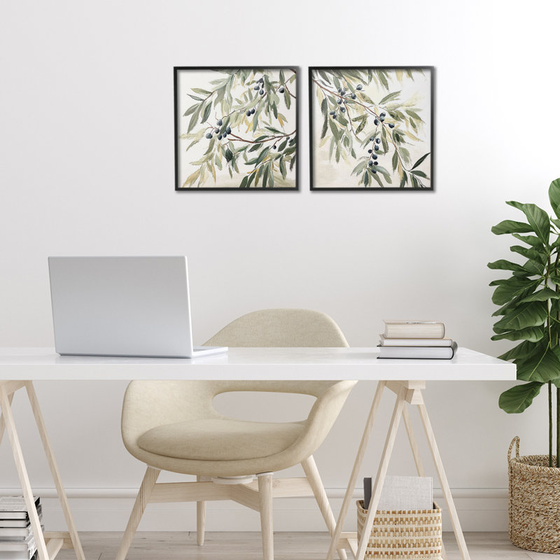 Ensemble de 2 giclées encadrées Olive Branches en pastel, design par Mona Grace, H 12 po x l 24 po