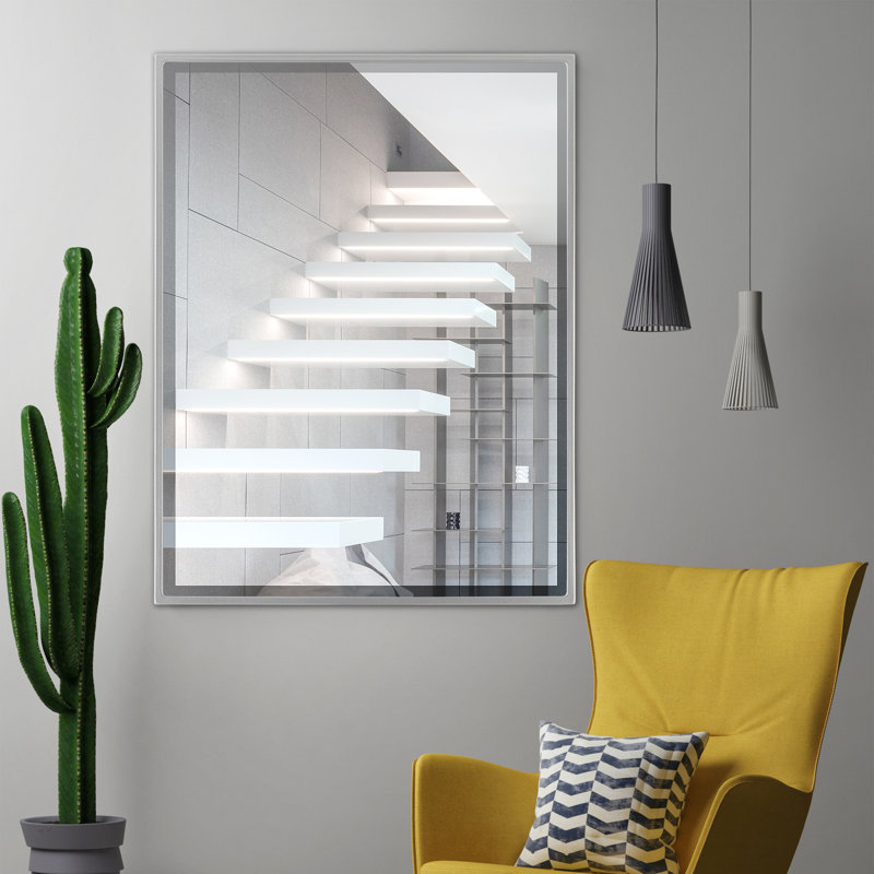 Bugarin Rectangle Mirror, 24.62" H x 30.62" W, Silver Spray