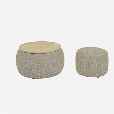 Circular storage footstool, woven wicker footstool, 2-in-1 functionality, can be used as a side table and footstool, with a small seat - natural