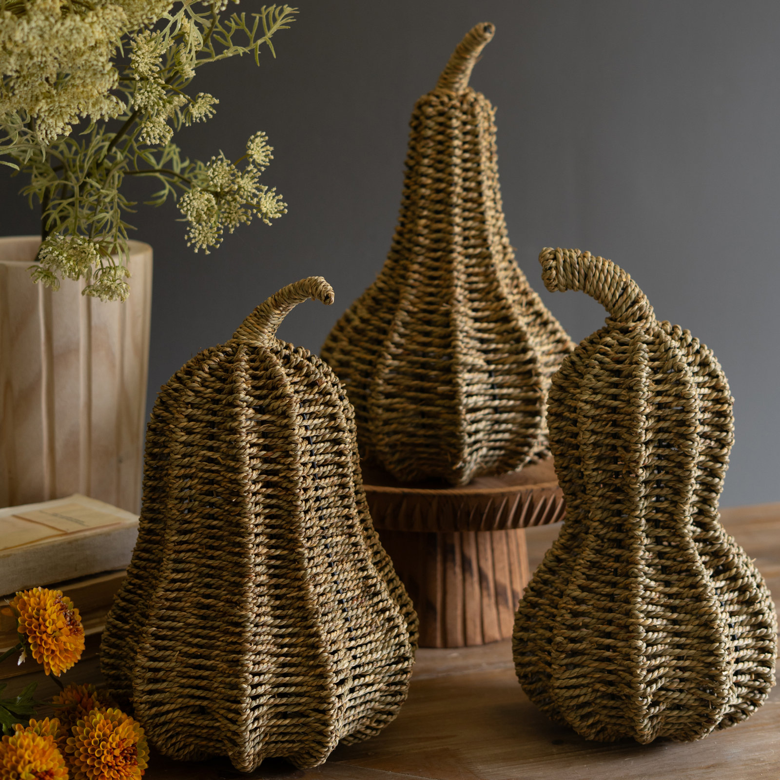 SET OF THREE WOVEN VINE GOURDS