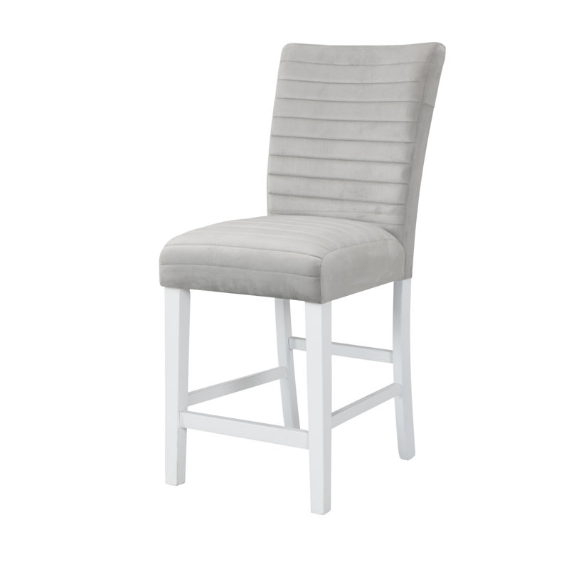Ensemble de 2 chaises à hauteur de comptoir en velours gris et blanc à finition brillante élisaveta (ensemble de 2)