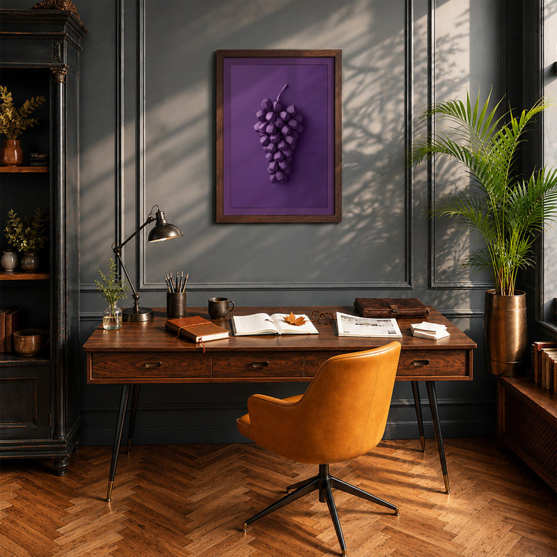 Purple Grapes Minimalist - Print, Walnut, A1 - 84.1 x 59.4 cm
