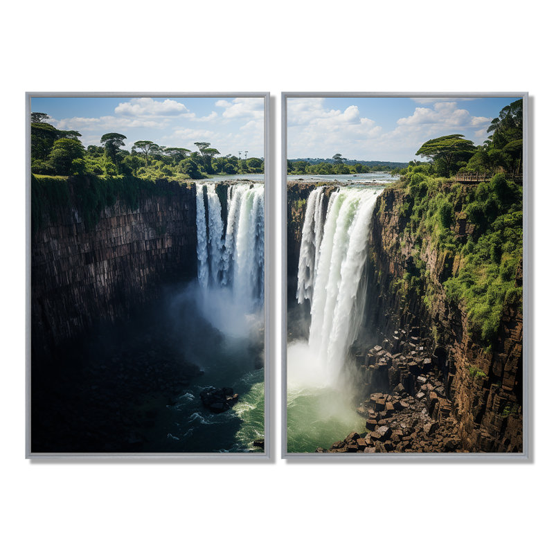 Afrique, chutes Victoria, art mural africain, paysages, 2 panneaux, 36" H x 48" W, Framed Print without Mat, Silver