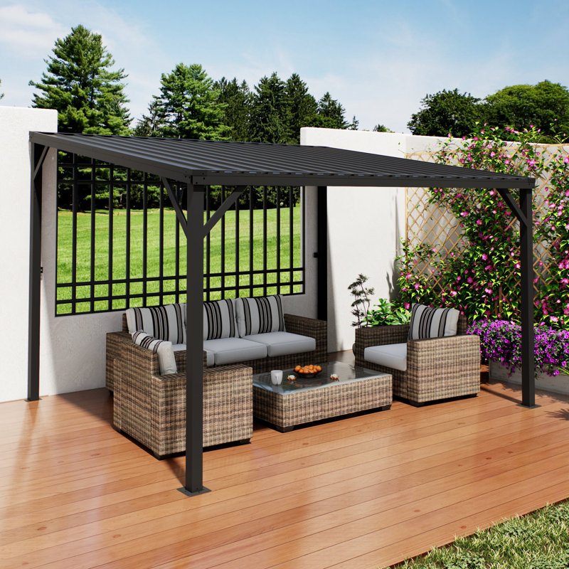 Pergola en métal 10 pi x 12 pi avec auvent, H 99,12 po x l 120 po x P 144 po