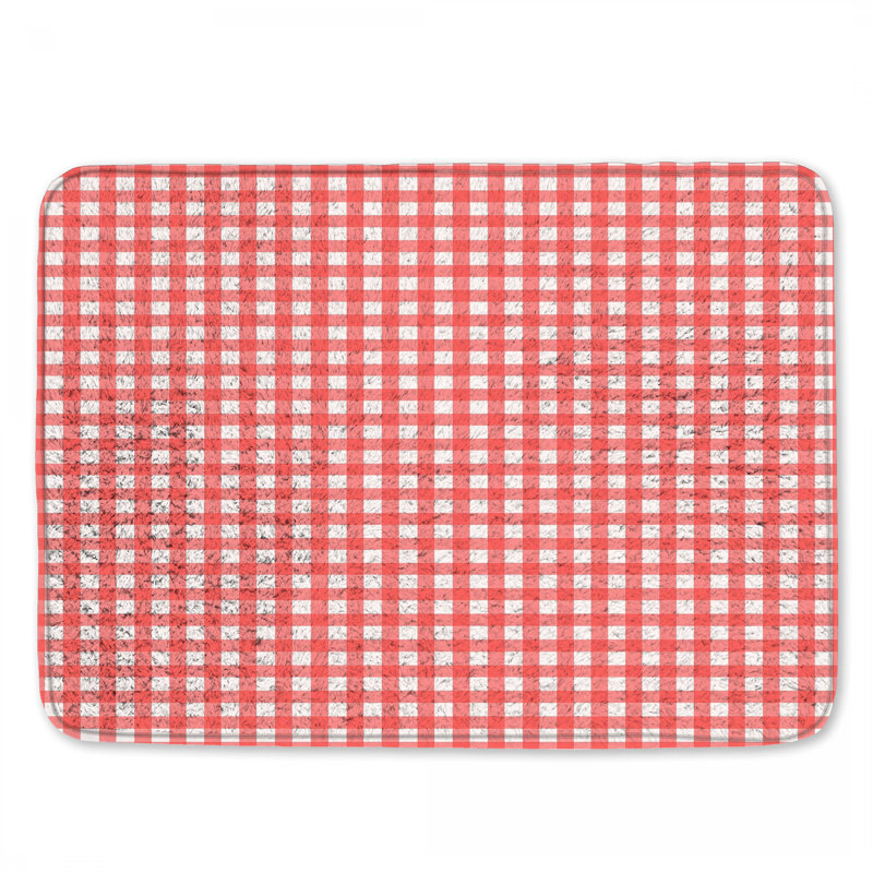 Red White Gingham Pattern Bath Mat, 24in W x 17in L