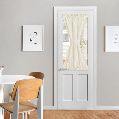 Linen Door Curtains, Dual Rod Pocket Semi Sheer Sidelight French Door Curtains for Kitchen Glass with Tieback for Privacy Protection, 1 Panel