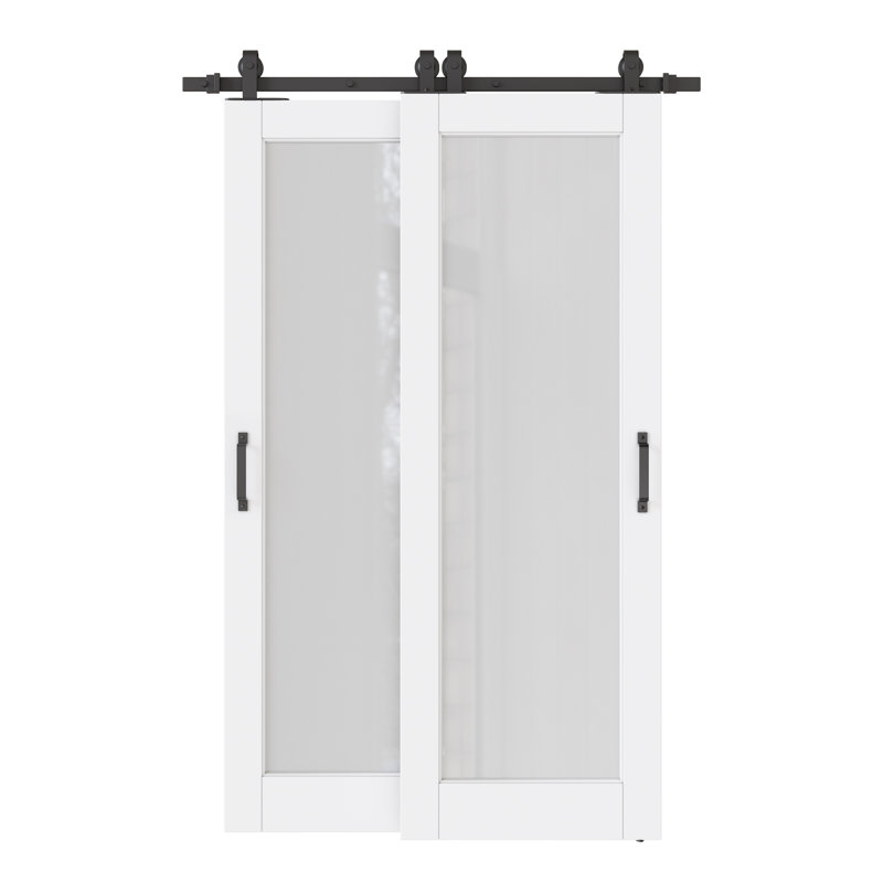 Porte de grange coulissante en verre givré 1-Lite 48 po x 96 po avec ensemble de quincaillerie d'installation / aucun assemblage requis
