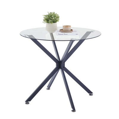 Round Tempered Glass Dining Table with Sturdy Metal Legs for Compact Spaces