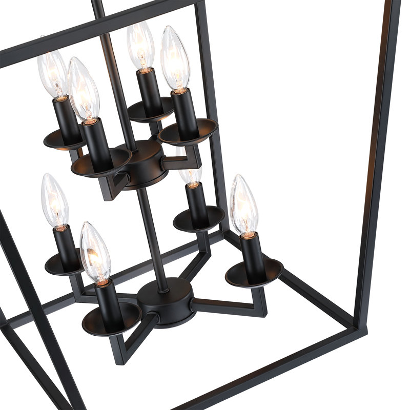 Luminaire suspendu de style lanterne à 8 lumières Gabey, Noir mat