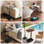 Table de bout en C réglable en hauteur, plateau à roulettes pour petits espaces rabattable à 180 °, conception sur panneau, roulettes pivotantes à 360 °, tables d'appoint en forme de C pour canapé de salon, chambre à coucher, lit, canapé, collation