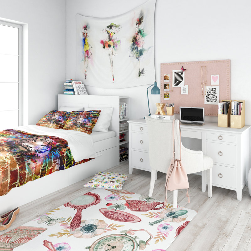 Tiger over Abstract Brick Design - Abstract Duvet Cover Set - Microfiber Polyester, Full/Queen Duvet Cover + 2 Shams