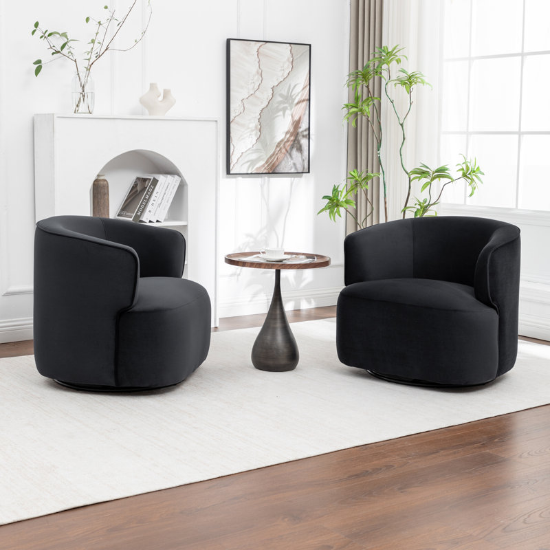 Fauteuil demi-tonneau pivotant rembourré Tybias, Noir