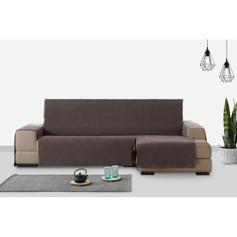 Birbal Box Cushion Chaise Lounge Slipcover, Brown, 220cm H x 240cm W x 3cm D