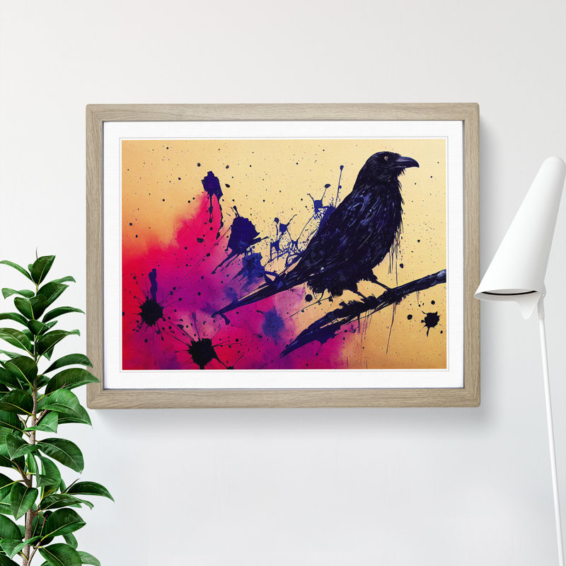 Impactful Crow Bird Abstract - Single Picture Frame Painting, 34cm H x 46cm W x 2cm D, Oak