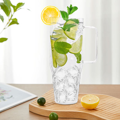 40 oz Borosilicate Diamond Pattern Burkhalter Cup With Handle And Straw