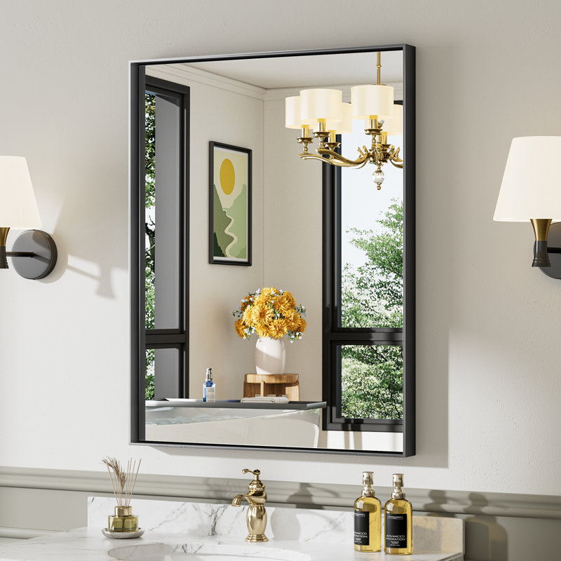 Miroirs de salle de bain rectangulaires / carrés modernes et contemporains en aluminium noir mat avec verre trempé HD