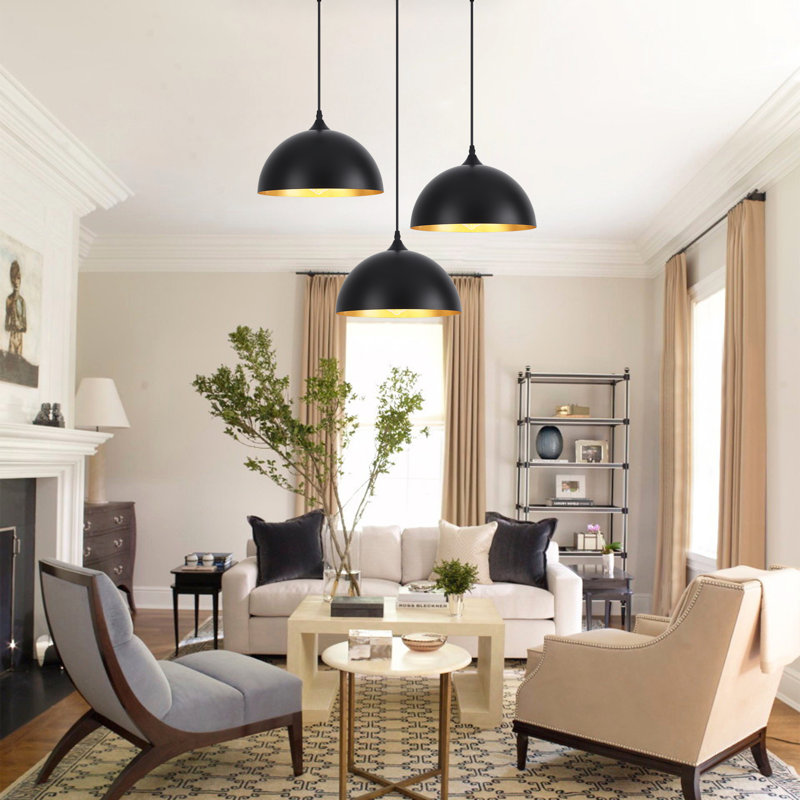 3 - Light 11.81'' Dome Pendant for Kitchen Island Modern Pendant Lighting Fixtures ( Set of 3), 3, Black/Gold