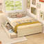 Lit plateforme double en bois avec 2 tiroirs de rangement roulants-545534919