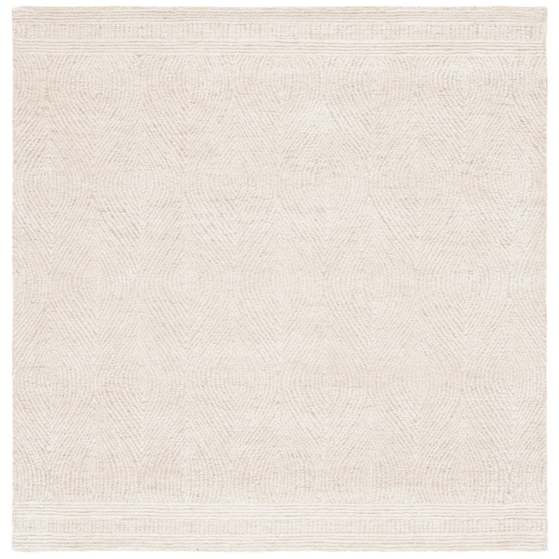 Lulubell Abstract Hand Tufted Wool Geometric Rug, Square 10', Ivory/Beige