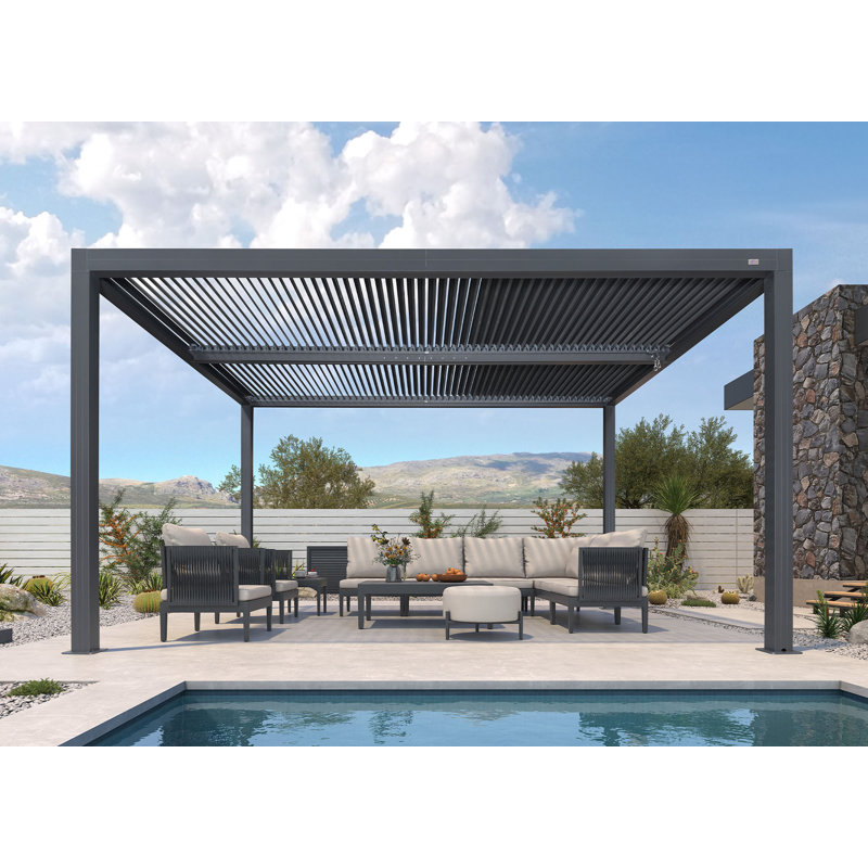 Gray Outdoor Louvered Aluminum Pergola, 14 ft. W x 11 ft. D