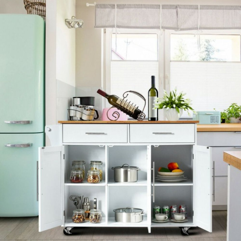 Aristel Metal Kitchen Island, White