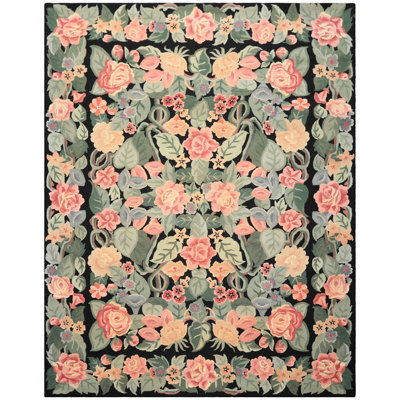 Tapis floral crocheté à la main 7 pi 6 po x 9 pi 6 po Celadon