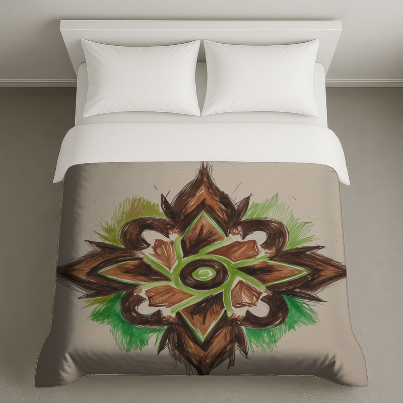 Housses de couette brun et vert mandala, Très grand lit