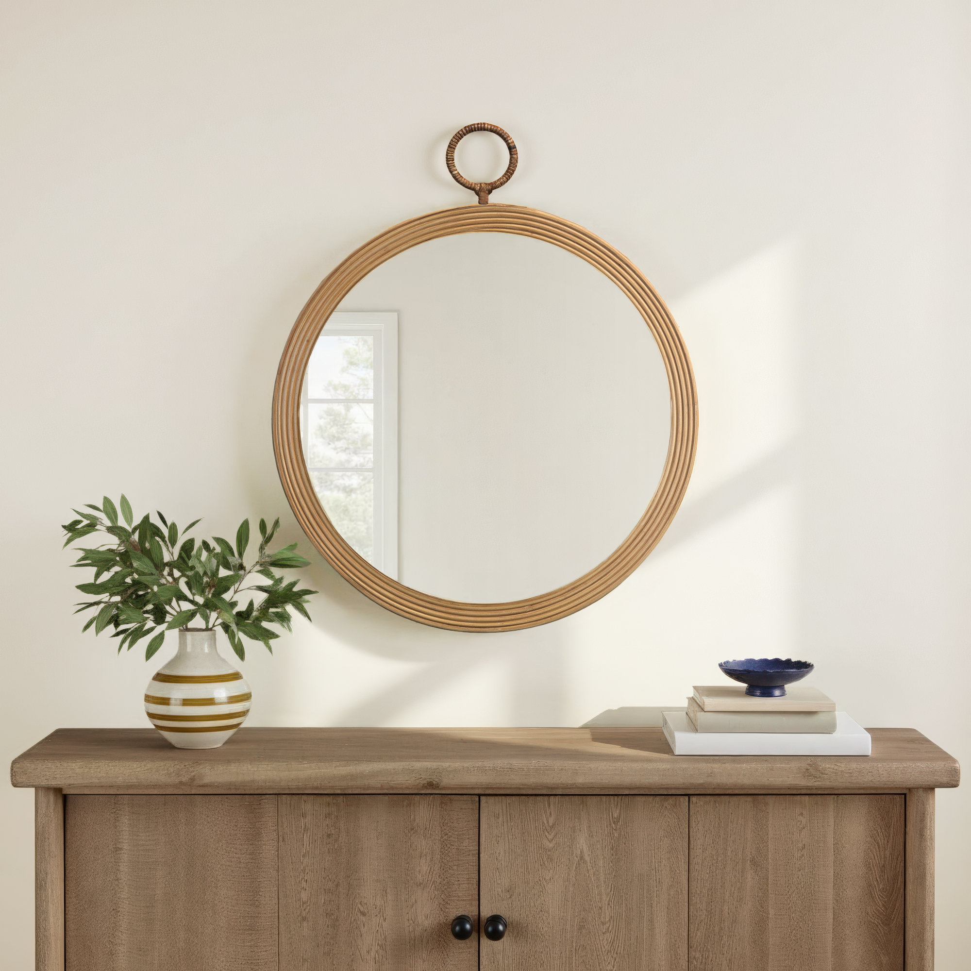 Darry Wood Round Mirror
