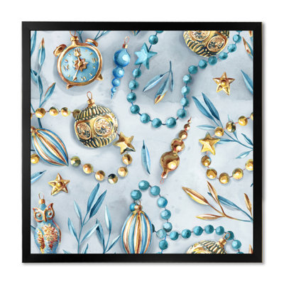 «Blue and Gold Christmas Tree Ornaments», reproduction d'art sur toile moderne