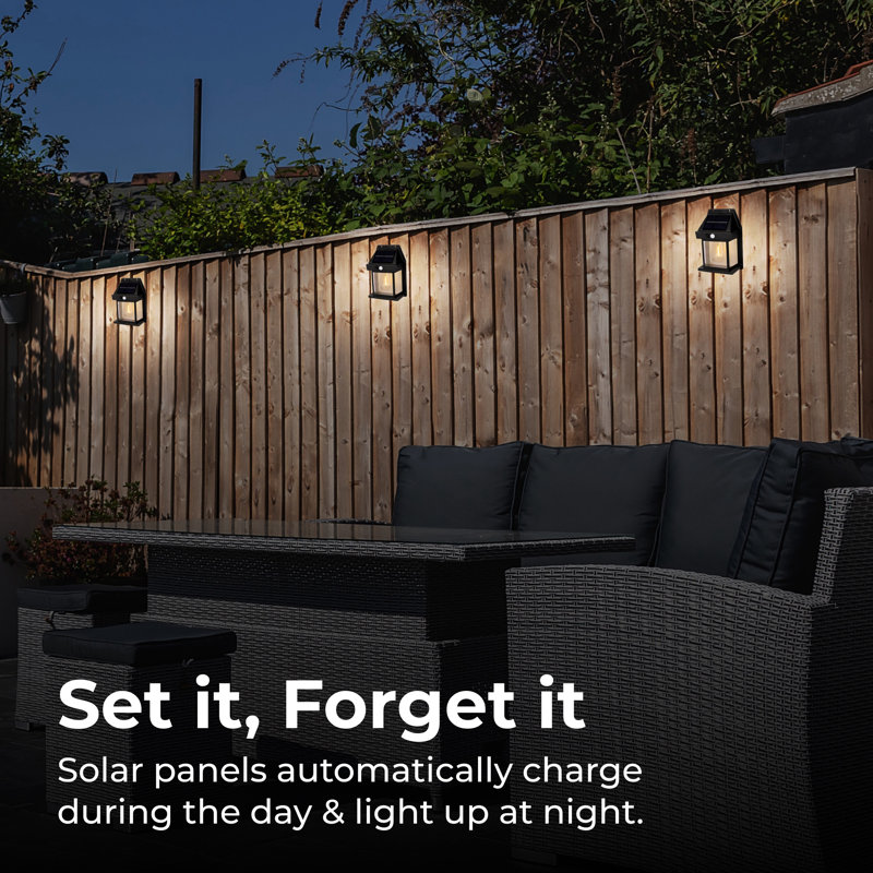 Matte Black Solar LED Outdoor Wall Lantern with Motion Sensor, 4-Pack