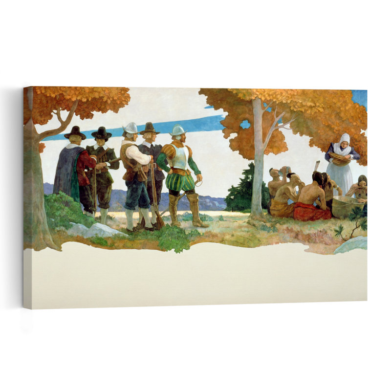 "Thanksgiving with Indians", 1940, impression d'art mural contemporain, H 40 po x l 60 po