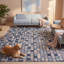 Tapis Cadogan moderne à motif mosaïque mouchetée abstraite, bleu marine, turquoise, gris, crème et rose, lavable à la machine, antidérapant, à poils courts, pour l'intérieur et l'extérieur, adapté aux animaux domestiques, idéal pour le salon, la chambre, la salle à manger, l'entrée, le couloir ou le bureau.-424659483