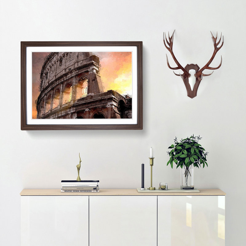 Colosseum Rome Italy in Abstract - Picture Frame Graphic Art Print, 36cm H x 48cm W x 2cm D, Walnut Framed