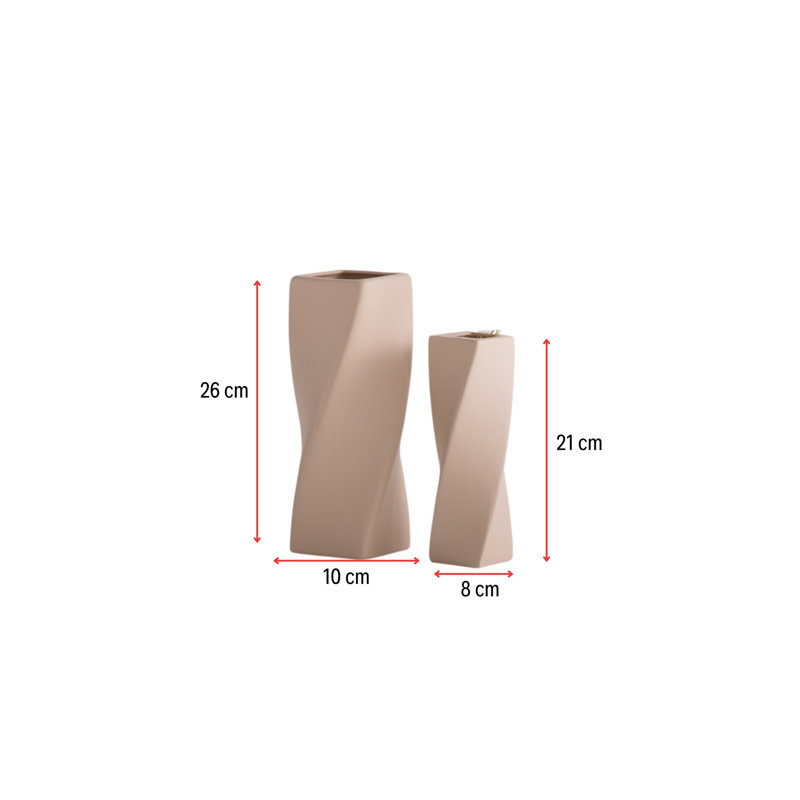 Ensemble de vases élégants en céramique (2 pièces), beige, 3,1 x 3,1 x 8,3 pouces et 4,0 x 4,0 x 10,2 pouces | 100% céramique durable, parfaite pour la décoration intérieure et les arrangements floraux | Pièces décoratives élégantes et polyvalentes