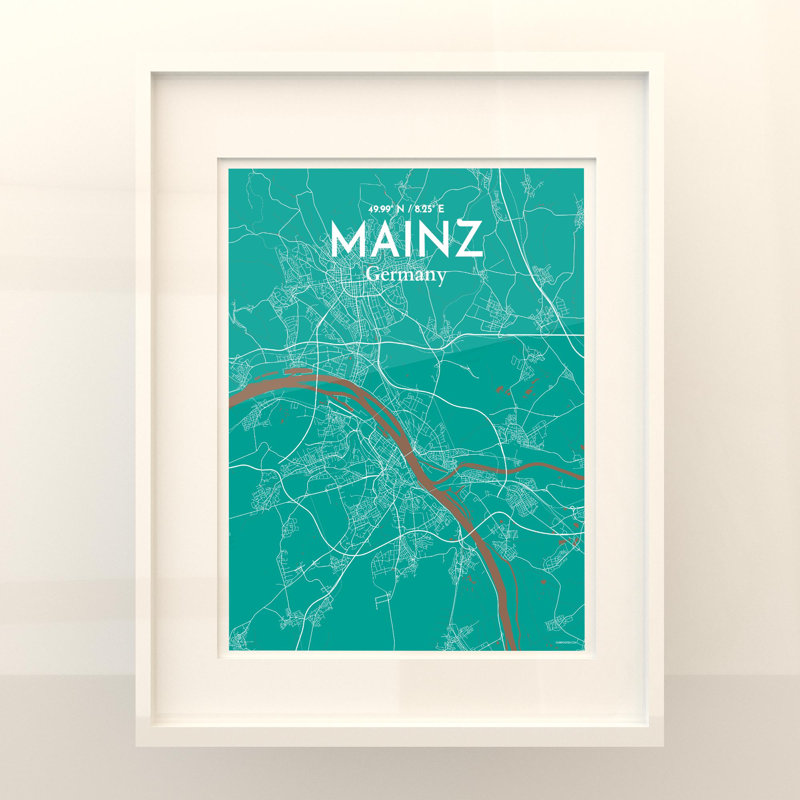 Mainz City Map In Nature - No Frame Print, 20cm H x 16cm W x 0.05cm D