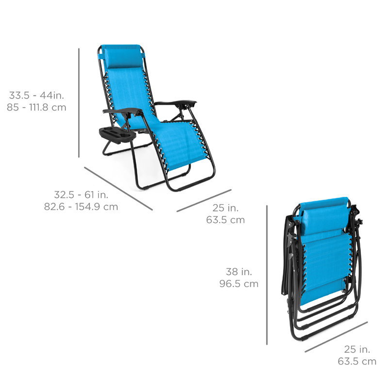 Nathen Zero Gravity Lounge Chair Recliners for Patio, Pool w/ Cup Holder Tray, Light Blue