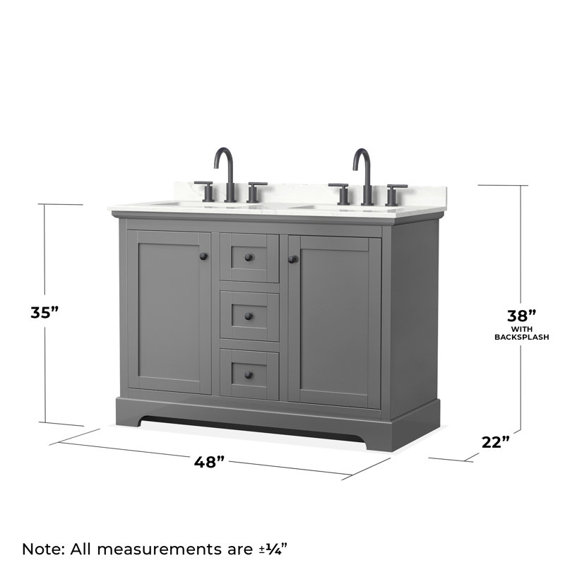 Avery 48'' Double Bathroom Vanity with Quartz Top, Dark Gray, Giotto Quartz, Matte Black