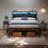 Metal Platform Bed Frame With Adjustable Upholstered Headboard, Charging Station, LED Lights, Noiseless, Brown-957090210