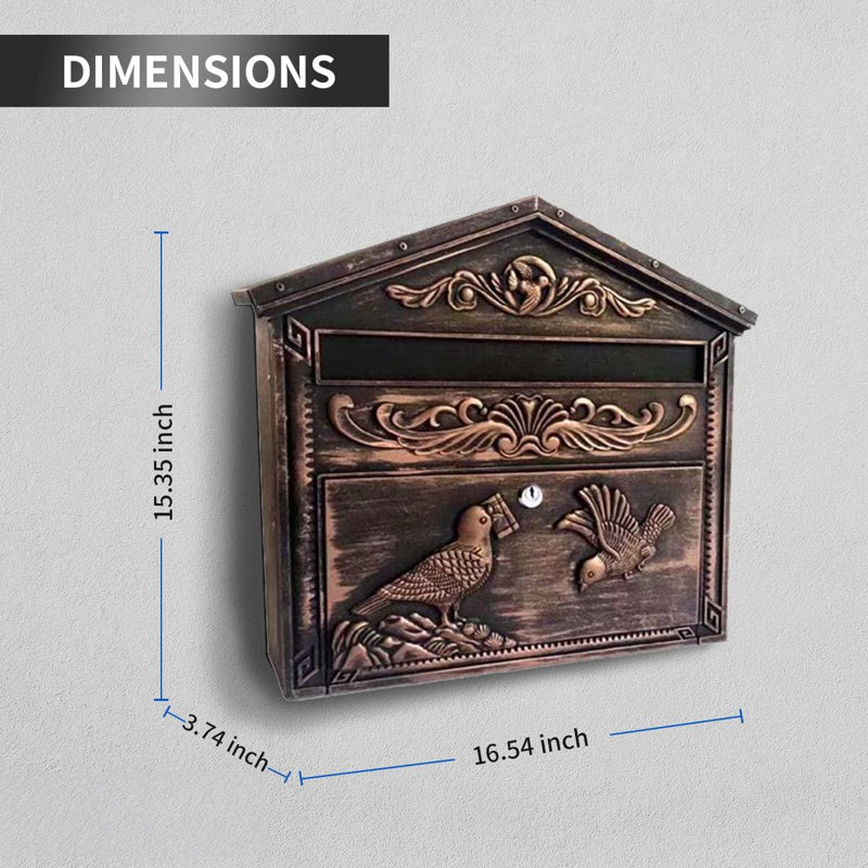 Mailbox Wall Mount, Locking Mailbox for Outside, Rust-Proof Hanging Secured Postbox, Security Key Drop Box, (Retro bird)