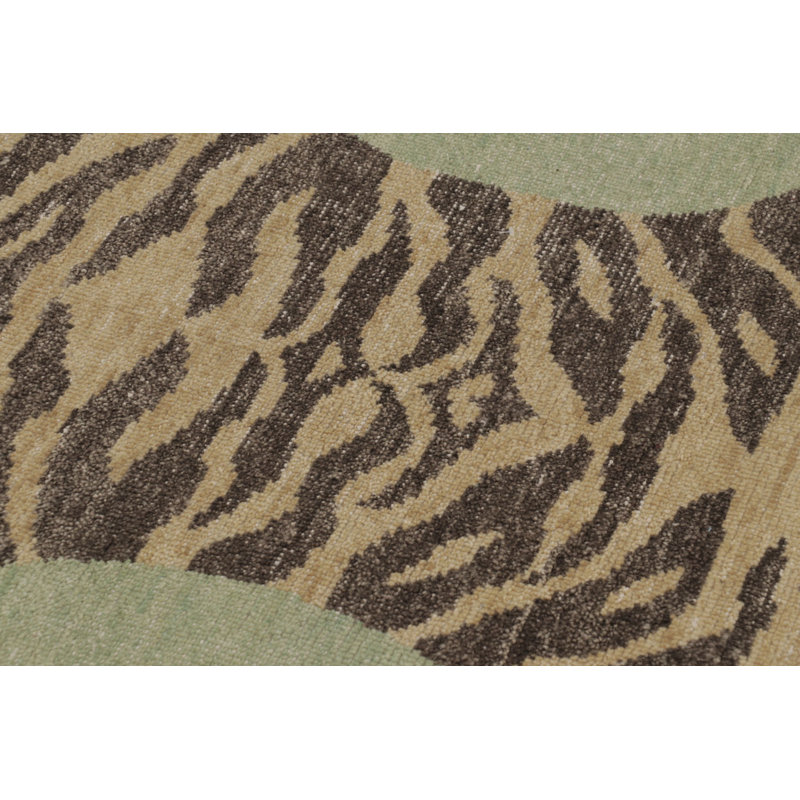 Rug & Kilim’S Distressed Tiger Rug In Green With Beige And Brown Pictorial