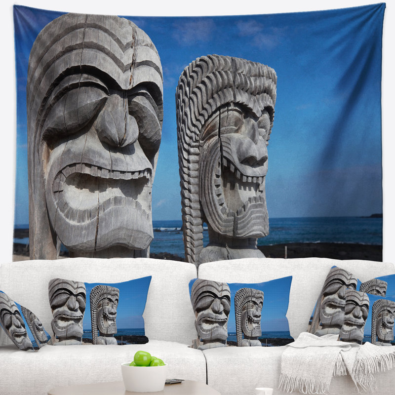 Tapisserie gods landscape hawaii tiki, H 68 po x l 80 po