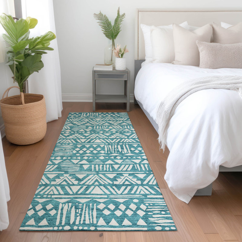 Premium Machine Washable Prisco Teal Rug, Runner 2'3" x 7'6"