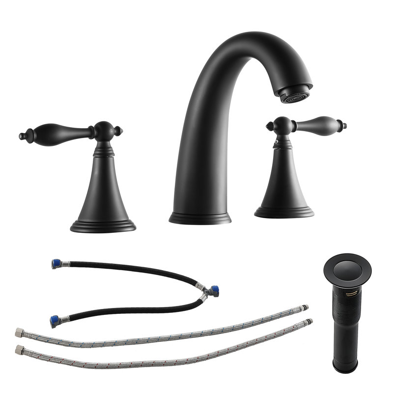 Widespread 2-handle Bathroom Faucet with Drain Assembly, Gunmetal Black